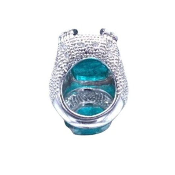 Vintage Silver-Tone Statement Ring With Emerald Green Crackled Glass Stone - Picture 3 of 4